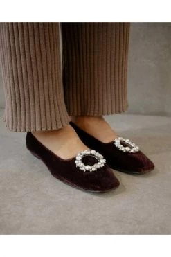 ALOHAS Ballerina's Bella Crystal Velvet Shoes Brown -Aloha Winkel 173544b2a43dfe8cb126dfc88bf37a37