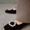ALOHAS Ballerina's Bella Crystal Velvet Shoes Brown