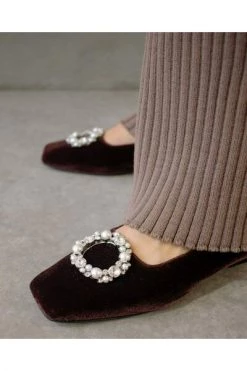 ALOHAS Ballerina's Bella Crystal Velvet Shoes Brown