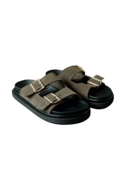 ALOHAS Slippers Buckle Strap Suede Shoes Green