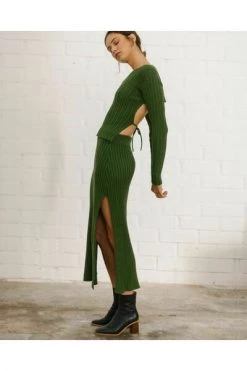 ALOHAS Maxi Rokken Wise Opened Knit Skirt Green