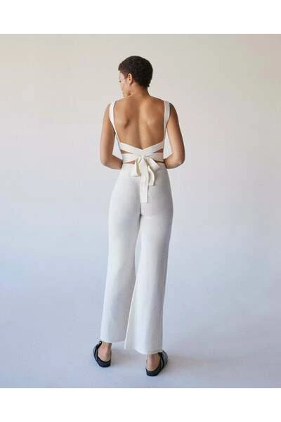 ALOHAS Wijde Broeken Easy Wide Knit Pants Beige 2 ALOHAS Wijde Broeken Easy Wide Knit Pants Beige - Afbeelding 2